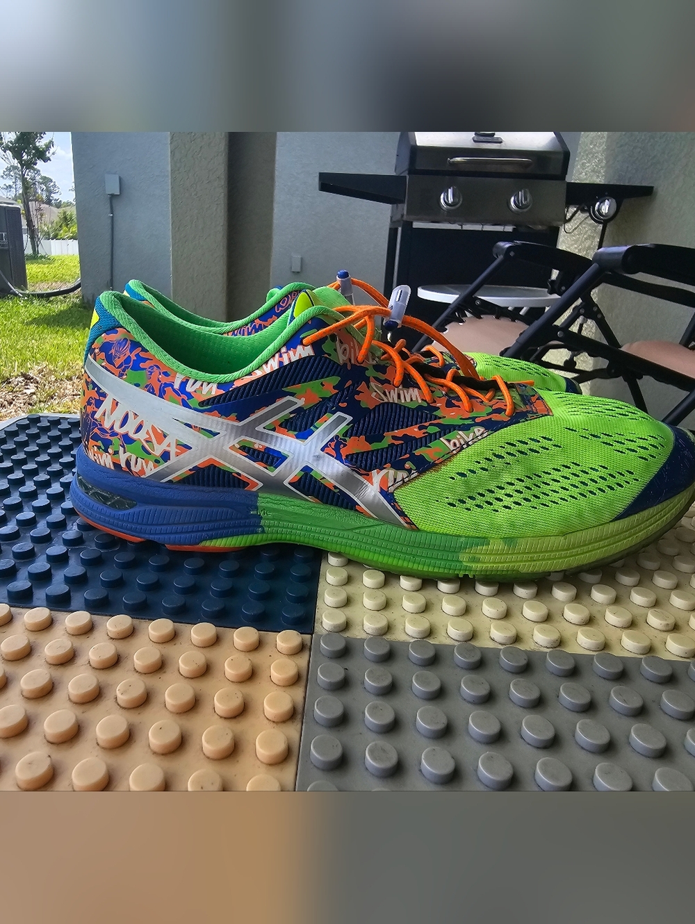 Size 10.5 - Asics Gel-Noosa - Lime Green Orange Blue